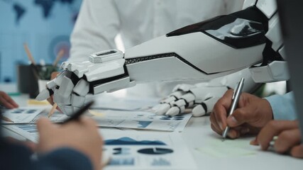 Poster - A futuristic office where AI-driven analytics optimize financial forecasting, improve strategic insights, and refine corporate efficiency. Noogenesis AI