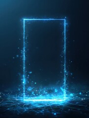 Poster - Digital Banner Floating in Abstract Cyberspace With Glowing Edges and an Empty Upper Section for Text or Graphics