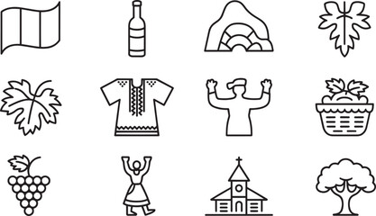 Fototapete - Moldova Culture Icons Set Outline Style Vector Illustration with National Symbols Design
