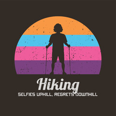 Sticker - Man with trekking poles. Hiking solo, travel alone. 60s, 70s label