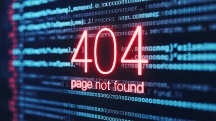 Glowing Red 404 Page Not Found Error on a Digital Screen Displaying Blue Code
