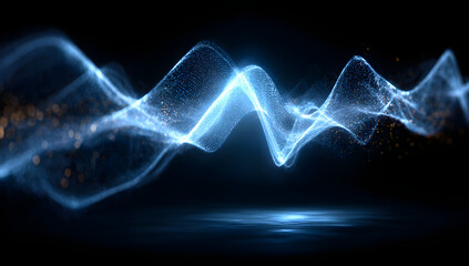 Poster - Ai Voice Detector. Sound waves are moving in dark blue background