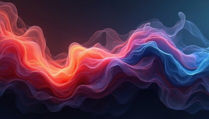 Poster - Abstract fluid shapes blend vibrant red, orange, pink, blue colors. Smooth, flowing lines create dynamic movement, depth. Modern graphic design with artistic concept, perfect for backgrounds digital
