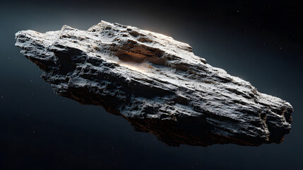 Wall Mural - Interstellar Object. Gray rocky asteroid space object floating in dark