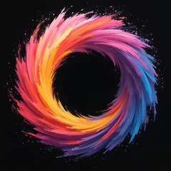 Poster - Vibrant, colorful abstract swirl creates dynamic energy with bright neon colors. Digital artwork features swirling circle pattern on black background, bold brushstrokes, paint splatter.