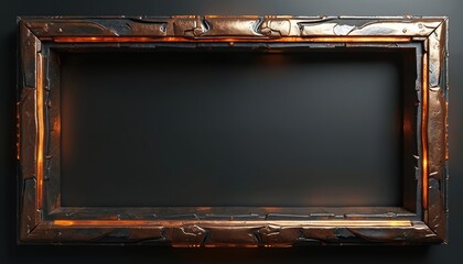 Poster - Futuristic metallic frame with abstract bronze, steel design. Dark modern industrial texture, geometric pattern style. Elegant copper elements with illuminated highlights. Sci-fi artwork, 3D
