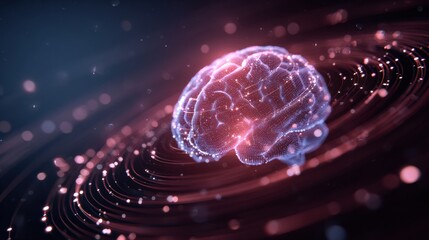 Poster - Abstract Data Flow Surrounding a Glowing Brain Icon in a Clean Space Emphasizes the Connection Between Technology and Human Intellect