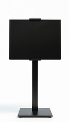 Poster - Blank black screen on tall stand, isolated against clean white background. Modern display panel ideal for digital signage, advertising, or presentations. Future innovation in communication technology.
