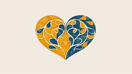 Poster - Swirling patterns in vibrant orange and blue fill a heart shaped design on a neutral backdrop. This artwork draws the eye appealing to modern art enthusiasts seeking movement and vibrancy.