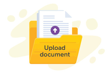 Poster - Modern digital folder icon elegantly showcasing an upload document feature with a vibrant arrow, perfect for business, technology, and data management applications, conveying efficiency and progress.
