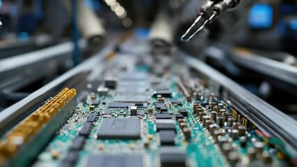 Poster - A close-up view of a machine operating on a circuit board, ideal for use in technical or educational contexts