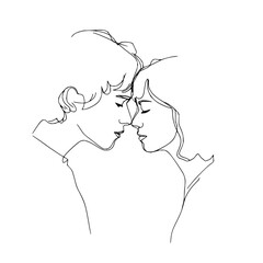 Poster - Continuous line drawing of a couple with their faces close together in a romantic and intimate moment