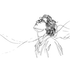 Poster - Line art drawing of a man with glasses looking up and wearing a shirt with flowing lines around him