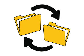 Poster - Dynamic data transfer concept with two yellow folders and circular arrows symbolizing efficient information exchange and digital organization for business solutions