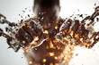 © grey - Powerful figure breaking metal chain apart with bare hands.