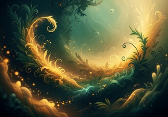 Poster - Enchanted Aurora: A Whimsical Dance of Light and Foliage in a Dreamscape
