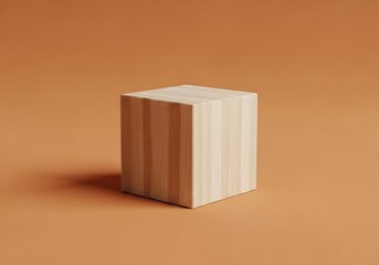 Poster - Minimalist wooden cube on a brown background showcasing simplicity and design potential