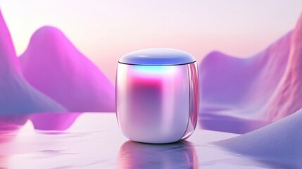 Poster - Modern Abstract Container in Dreamy Pastel Landscape with Reflections