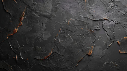 Poster - Textured surface featuring dark, peeling paint with minimalist aesthetic, showcasing blend of deep blacks and subtle rust tones. This evokes sense of rawness and depth
