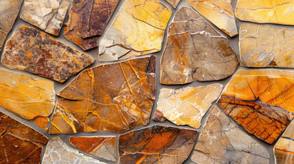 Poster - Mosaic stone texture featuring earthy tones and irregular shapes, showcasing blend of warm colors and natural patterns that evoke sense of rustic charm and organic beauty