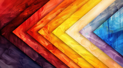 Poster - Vibrant arrows in various colors converge into single direction, creating dynamic and energetic visual effect. blend of red, yellow, and blue hues evokes sense of movement and creativity