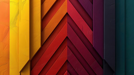 Poster - Vibrant colors blend harmoniously in geometric pattern, showcasing multiple arrows converging into one direction. This artwork evokes sense of movement and energy