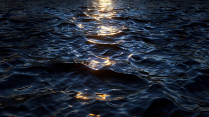 Poster - Image captures serene night ocean texture with gentle wave ripples reflecting soft light. tranquil scene evokes sense of calm and beauty, perfect for relaxation