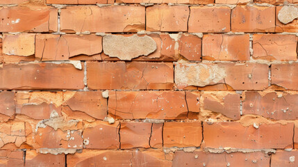 Poster - Old rustic brick wall texture with cracks and faded colors, showcasing beauty of weathered materials and passage of time. This captures essence of aged architecture