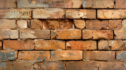 Poster - Old rustic brick wall texture with cracks and faded colors, showcasing weathered appearance that evokes sense of history and character