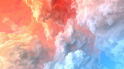 Poster - Pastel rainbow background with gentle transitions, showcasing soft clouds in shades of pink, orange, and blue, creating serene and dreamy atmosphere