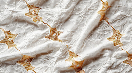 Poster - Delicate lace texture background featuring intricate floral patterns and warm topaz hue, creating elegant and inviting atmosphere. Perfect for design and textile applications
