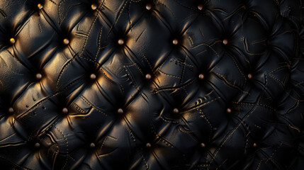 Poster - Elegant black leather texture with tufted pattern, featuring subtle highlights and stitching details that create luxurious and sophisticated appearance