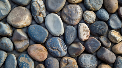 Poster - Smooth pebbles in various colors and textures create natural and calming surface, perfect for walkways or garden paths, enhancing outdoor aesthetics and tranquility