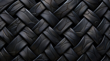 Poster - Detailed black woven texture featuring geometric design that creates sense of chaos and depth. intricate patterns evoke modern aesthetic, perfect for various design applications