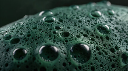Poster - Close up view of textured surface featuring green bubbles and foam, showcasing unique puffy sponge like appearance with random air bubbles creating intriguing visual effect