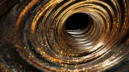 Poster - Radiant golden lights swirl in mesmerizing pattern, creating captivating visual effect against dark backdrop, evoking sense of wonder and depth