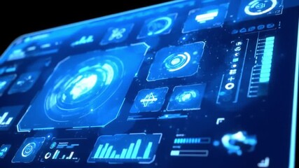 Dynamic futuristic HUD interface displaying data and analytics with glowing elements