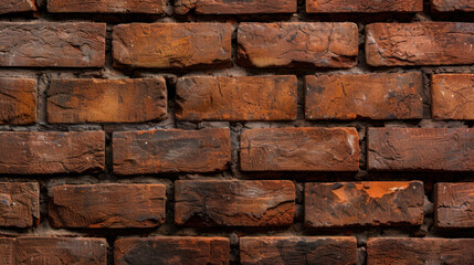 Poster - Rustic red brick wall texture featuring repeating pattern of weathered bricks, showcasing warm and earthy aesthetic that adds character to any space