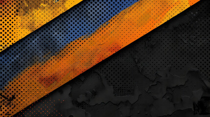 Poster - Retro halftone texture with faded vintage colors, featuring bold orange and blue stripes against dark background, creating dynamic and artistic visual appeal