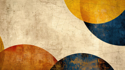 Poster - Retro halftone texture with faded vintage colors, featuring large circles in orange, yellow, and blue against textured background, creating nostalgic and artistic feel