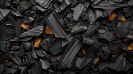 Poster - Rough charcoal surface background with natural grit, showcasing mix of black and orange hues, creating striking visual texture that evokes sense of raw beauty and earthiness