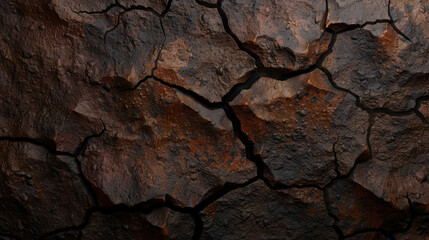 Poster - Rough volcanic rock texture with deep cracks and porous surface, showcasing earthy tones and rugged appearance that evokes sense of natural beauty and strength
