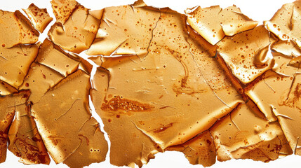 Poster - Scattered metallic gold leaf texture white background creates stunning visual effect. intricate details and rich color evoke sense of luxury and elegance, perfect for various design applications