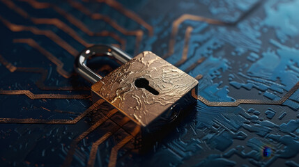 Poster - Secure digital network with padlock icon and encryption technology, symbolizing safety and protection in digital world. This conveys sense of security and trust