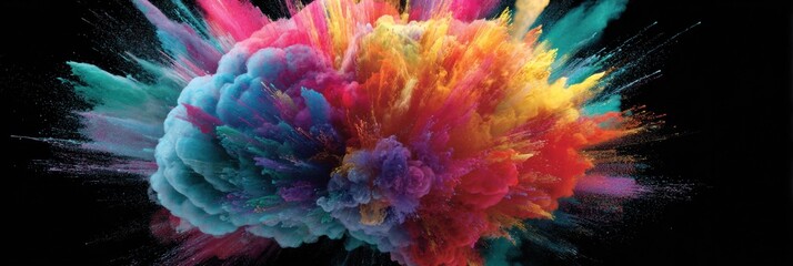 Poster - Colorful Abstract Brain Explosion on Black Canvas Creating a Striking Visual Impact and Stimulating Creativity in Art