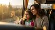 © Ramavanjava - Mother and daughter enjoy the scenery from a bus window during a sunny trip, with trees visible outside.