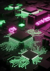 Poster - Illuminated circuit board design for technological advancement and data processing innovations