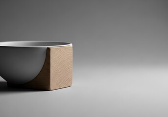 Poster - Minimalist ceramic bowl with wooden base showcasing modern design aesthetics perfect for interior