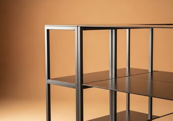 Poster - Modern black metal shelving unit against a warm beige background creates a sleek aesthetic