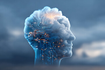Poster - Innovative Concept Blending Technology and Human Intellect in a Futuristic Portrayal of a Cloud-Connected Mind